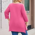thumbnail image 3 of WTOBBY Plus Size Women's Solid Color Round Neck 3/4 Sleeve Tunic Top Basic Loose Fit Tee for Full Figure Comfort Everyday Fall Fashion,Hot Pink 2XL, 3 of 5