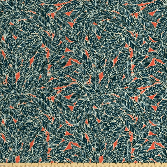 Feather Fabric by the Yard, Modern Display Flying Quills Birds Animals Wildlife Jungle Print, Decorative Upholstery Fabric for Sofas and Home Accents, Black Scarlet Cream by Ambesonne