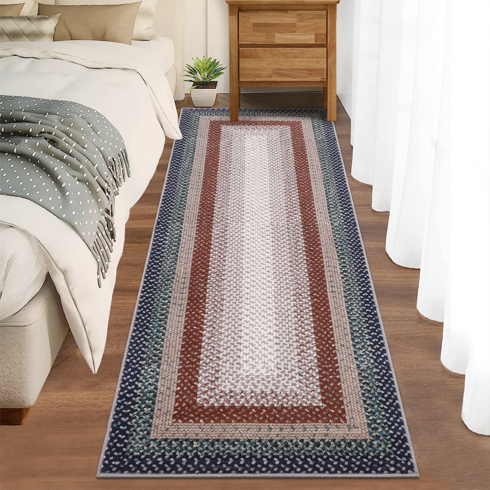 Braided Pattern Washable Area Rug, Super Soft Nonslip Runner for Kitchen Hallway Bathroom Entryway