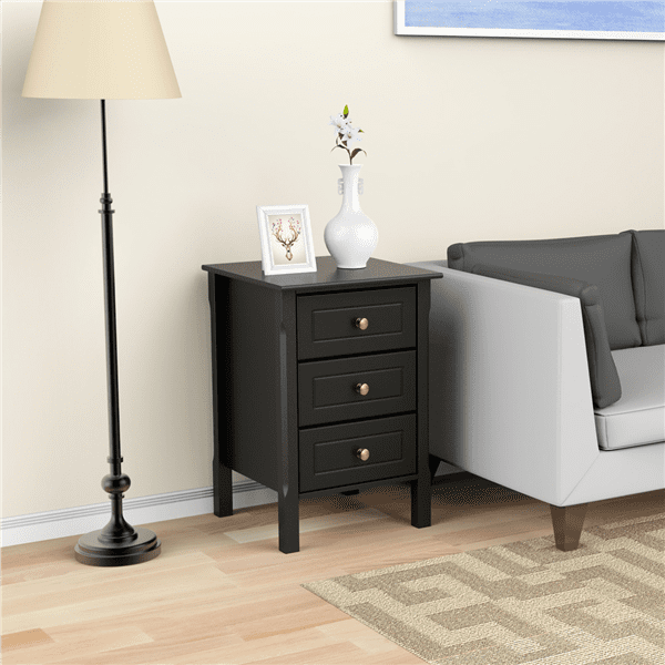 End Table,Lanyun Simple Bedroom Nightstand Coffee Table 3 Drawer with Lock Cabinet Storage Cabinet Night Stand for Home Living Room Sofa Side End File Accent Table Elegant Appearance White