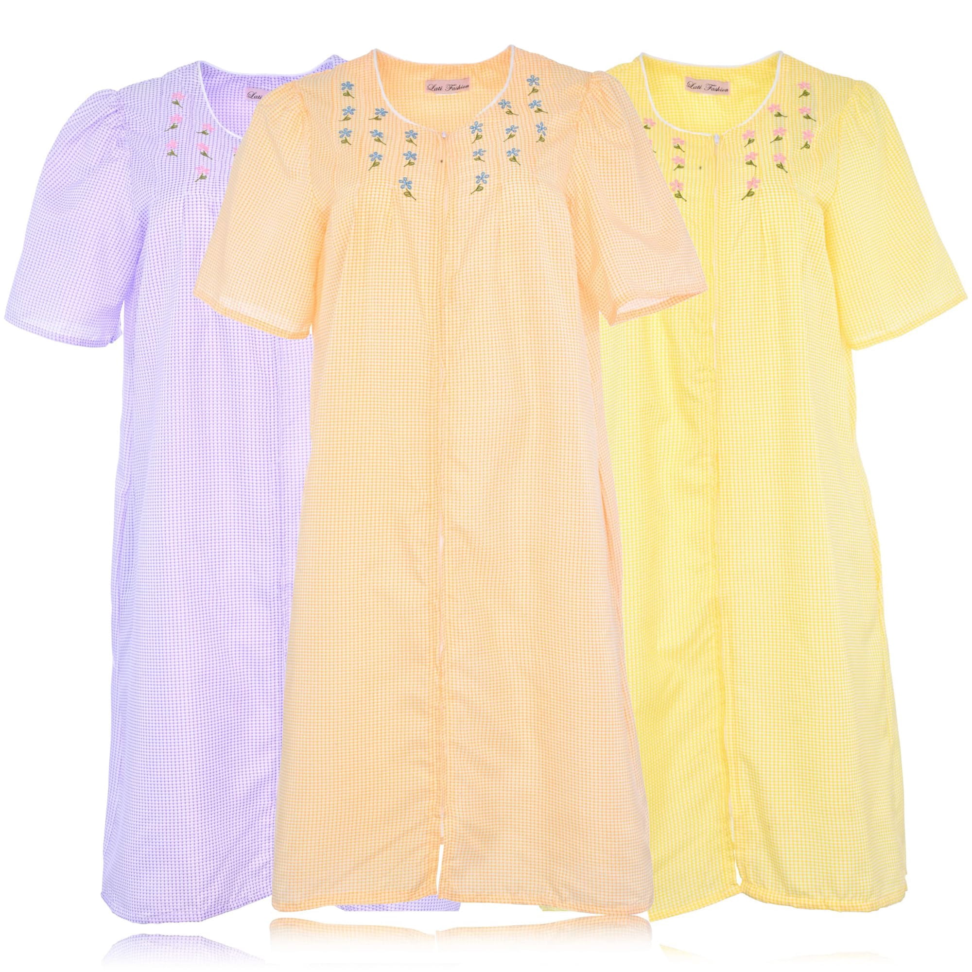 JEFFRICO 3 Pack House Dresses for Women with Pockets - Lightweight Breathable Short Sleeve Muumuu & Nightgowns - Zipper Front Housecoat and Dusters for Women