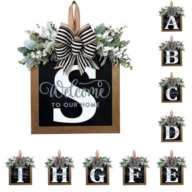 Décorations de Porte d'Entrée Signe de Couronne d'Alphabet Décoration Suspendue Extérieure 11.8"*11.8"