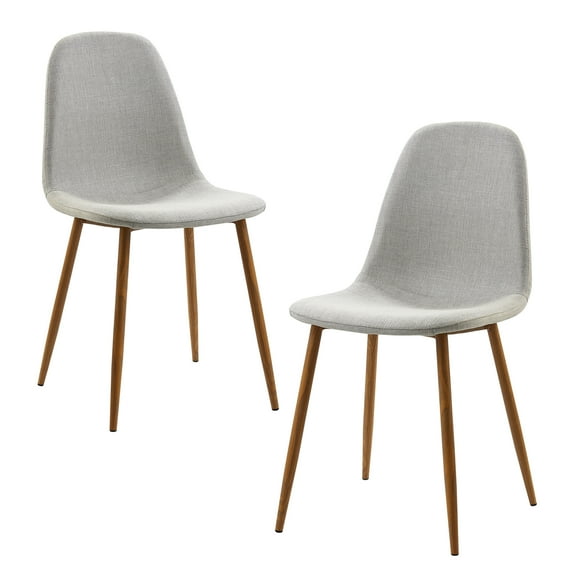 Teamson Home Minimalist Fabric Chair Seating Light Grey Fabric Wood Grain Legs Set of 2 For Kitchen Dining Living Room Reading Bedroom Office