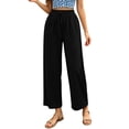 thumbnail image 2 of KIHOUT Womens Elastic Waist Capri Pants with Pockets Solid Color Casual Loose Fit Cropped Ankle Length Trousers for Summer Spring Daily Wear, 2 of 7