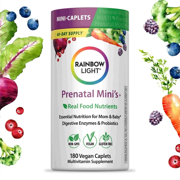 Prenatal Mini's Multivitamin Plus Superfoods & Probiotics | 180 Vegan Caplets | by Rainbow Light