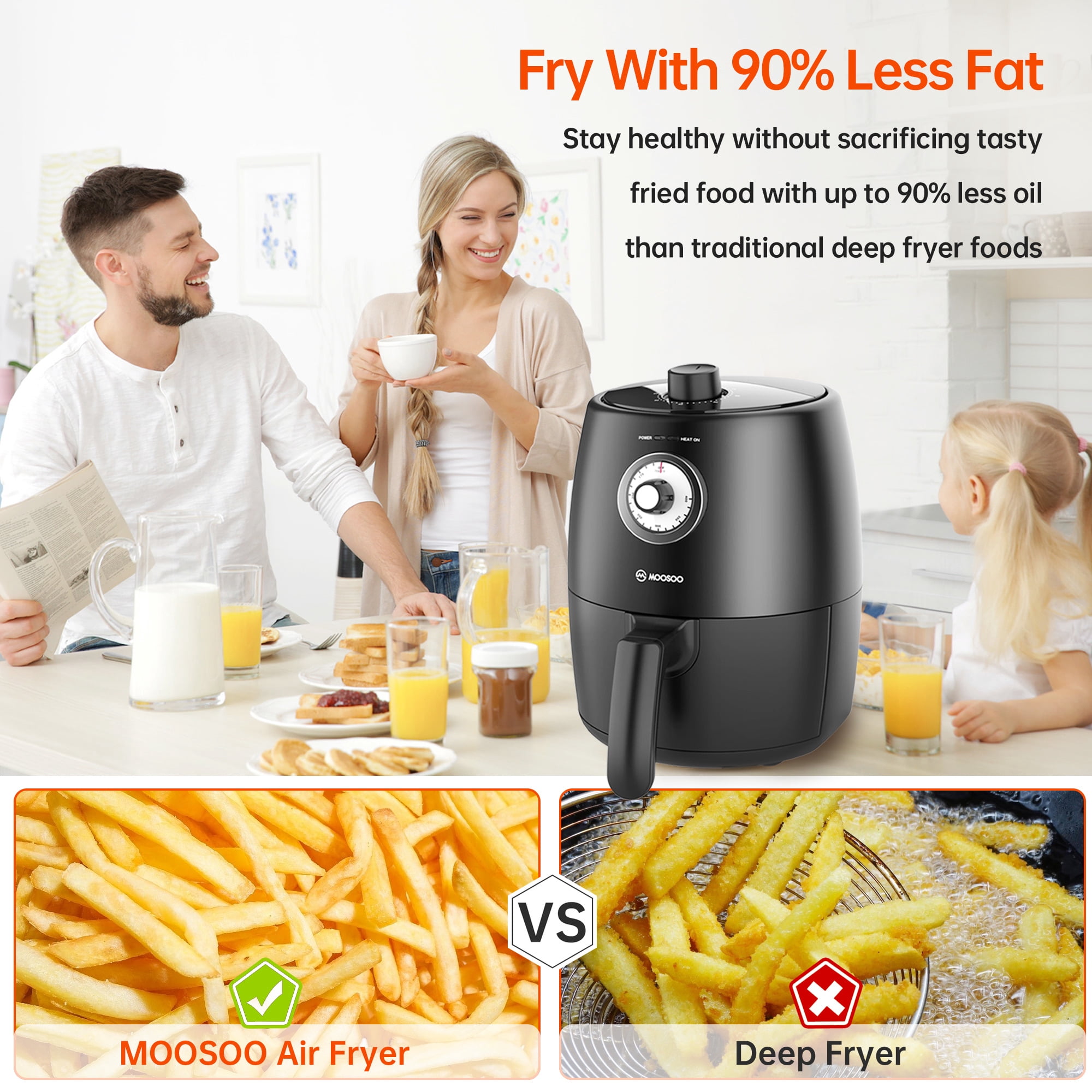 MOOSOO Air Fryer with 50pcs Air Fryer Paper Liners, Nonstick Basket , 100 Recipes