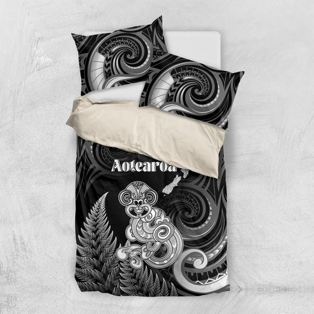 Nueva Zelanda Maori Taniwha Juego de Cama Helecho Plateado Versión Negra LT05