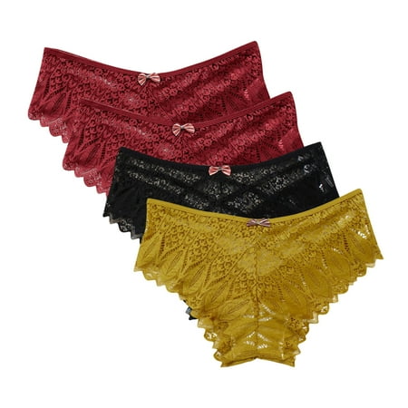 Women Underwear Seamless 4pc Panties for Women Lace Thong Lace Breathable Underwear Scallop Thongs Ladies Plus Size Underpant Briefs Seamless Underwear for Women Yellow XXL