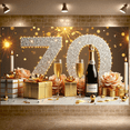 thumbnail image 5 of Golden Glitter 70th Birthday Banner Colorful Balloons Display Firework Design Gift Box Decor Birthday Party Backdrop for 70th Birthday Party Indoor Celebration Family Gathering, 5 of 9
