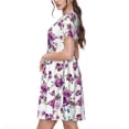 thumbnail image 2 of Naloa Rose Flowers Print Womens Summer A-Line Dress with Pockets,Short Sleeve Dresses,Flowy Beach Swing Dress for Vacation Travel, 2 of 6