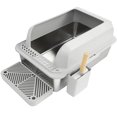 thumbnail image 2 of 24"x16"x12"Stainless Steel Open Top Cat Litter Box, Removable Metal High-Sided Cat Litter Tray with Raised Sides & Step Design, Non-Stick, Easy to Clean, Includes Litter Scoop, Dark Gray, 2 of 13