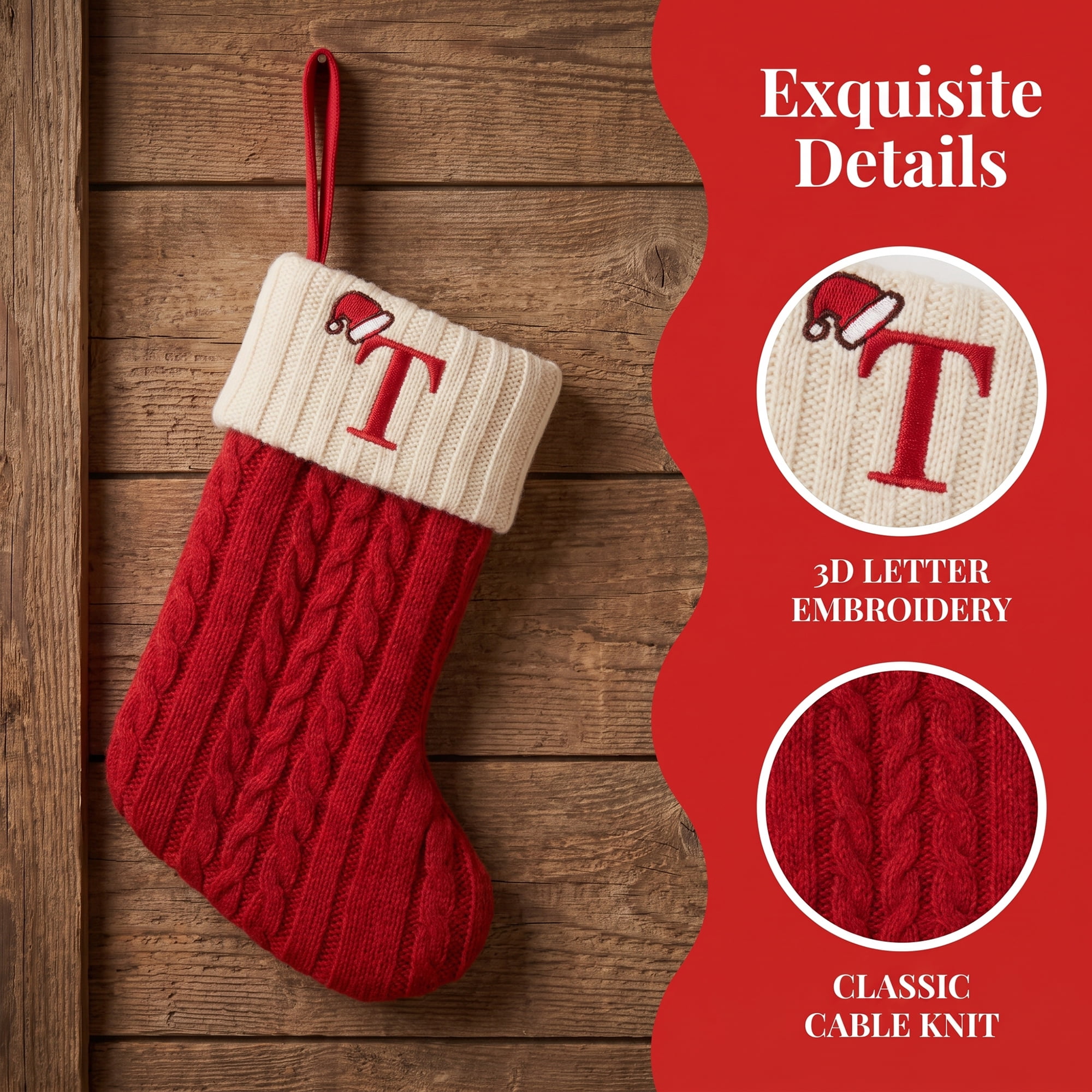 Unique Bargains Cartoon Christmas Luxury Grand Hearth Accent Stocking Letter T 8"