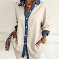thumbnail image 2 of Summer Tops, Duoif Women's Denim Patchwork Button Down, Long Sleeve Casual Shirts for Women Beige L, 2 of 4