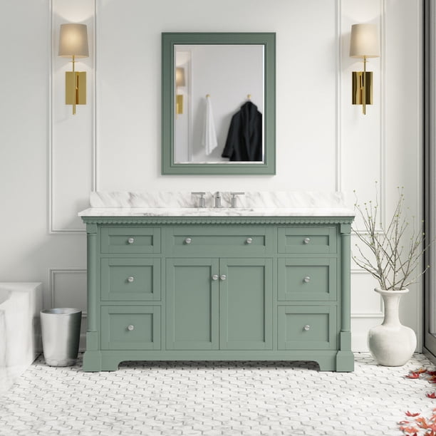 Sydney 60" Single Bathroom Vanity with Sage Green and Carrara