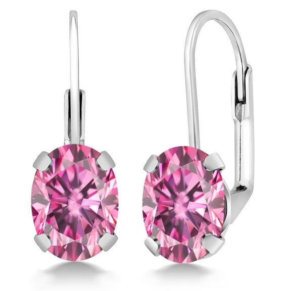 Gem Stone King 925 Sterling Silver Dangle Earrings Pink Oval Moissanite (2.76 Cttw)