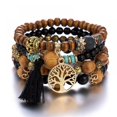 thumbnail image 5 of 5 juegos de pulseras de cuentas de madera bohemias para mujer, conjunto de pulseras de borlas elásticas multicapa, dije de elefante, brazaletes de declaración de amor Feliz Sencillez, 5 of 5