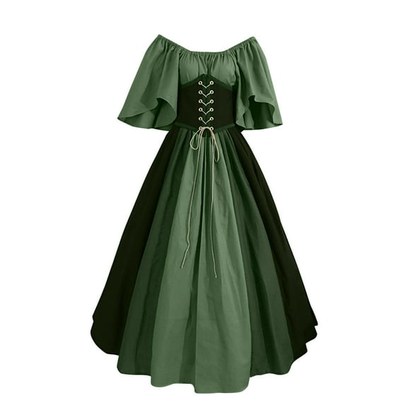 MSJUHEG Wedding Guest Dress Women'S Formal Dresses Off-The-Shoulder Short Sleeve Medieval Costume For Trumpet Shirt Dress With Corset Dress Gothic Retro Corset Dress Cocktail Dress Green L