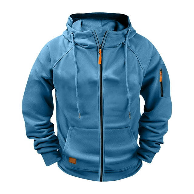 Men's Cargo Jacket, Hooded Training Coat with Multiple Pockets, Raglan Sleeve Casual Sportswear for Outdoor