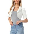 thumbnail image 4 of INSPIRE CHIC Women's Crop Denim Cardigan Short Sleeve Lapel Jean Jacket XL Beige, 4 of 5