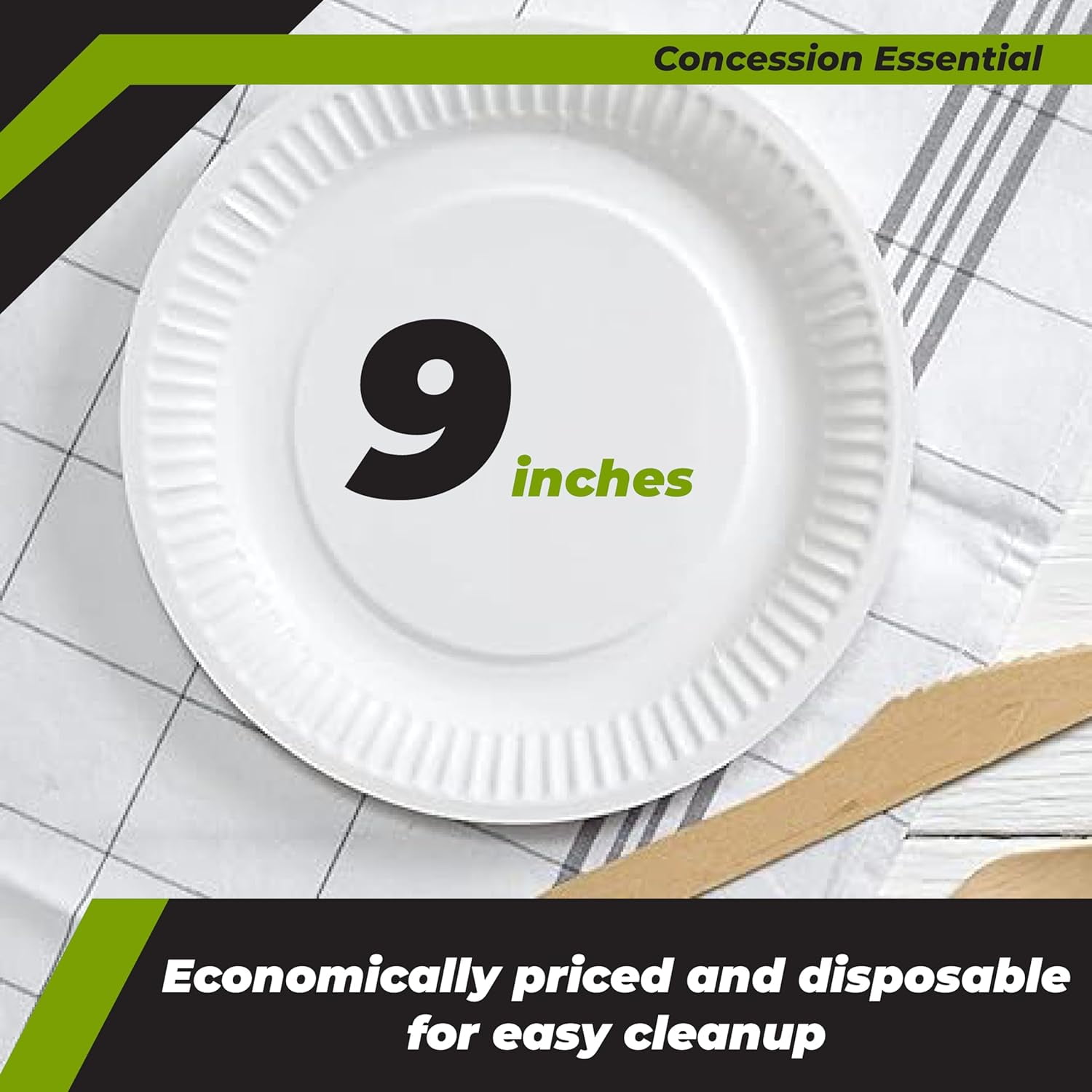9 Inch Paper Plate Uncoated Plates White, 200ct