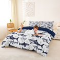 thumbnail image 3 of jejeloiu Ocean Sketch Shark Bedding,Bubbly Ocean Background Duvet Cover Full For Boys,Blue White,Navy Blue Reversible,3-Piece,1 Duvet Cover and 2 Pillowcases, 3 of 6