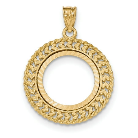 Golden Eagles Gear 14k Yellow Gold Double Row Prong 1/10ae Bezel Necklace Pendant Charm Coin Holders/bezel American Eagle ()