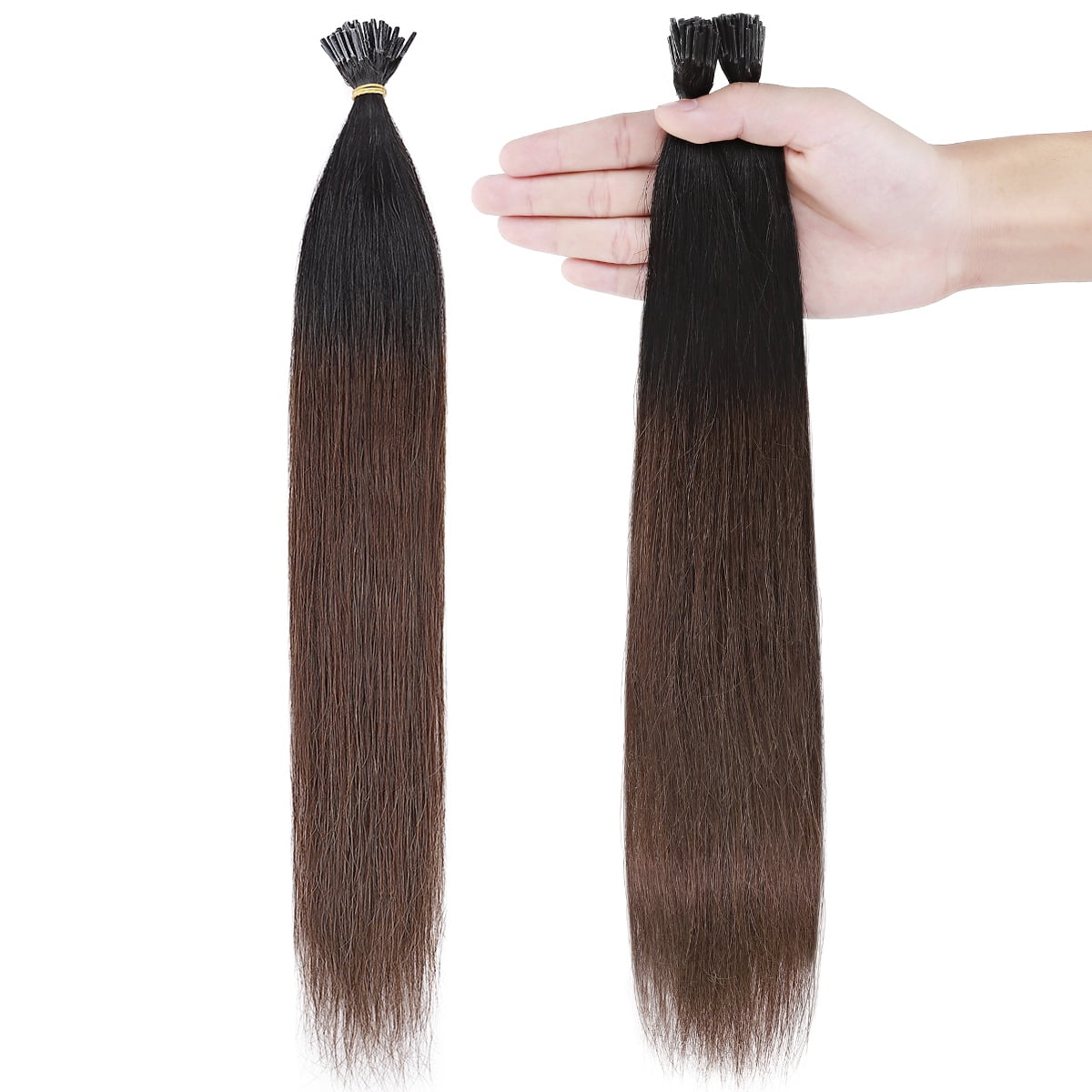 SEGO I Tip Hand-Tied Human Hair Extensions Cold Fusion Off Black 100 Strands Soft Straight Remy Hair Pre Bonded Stick Shoelace Tips