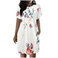 thumbnail image 2 of Tdoqot Womens Dresses Floral Boho Midi Dresses Short Sleeeve Summer Loose Fit 2024 Casual Dresses White, 2 of 6