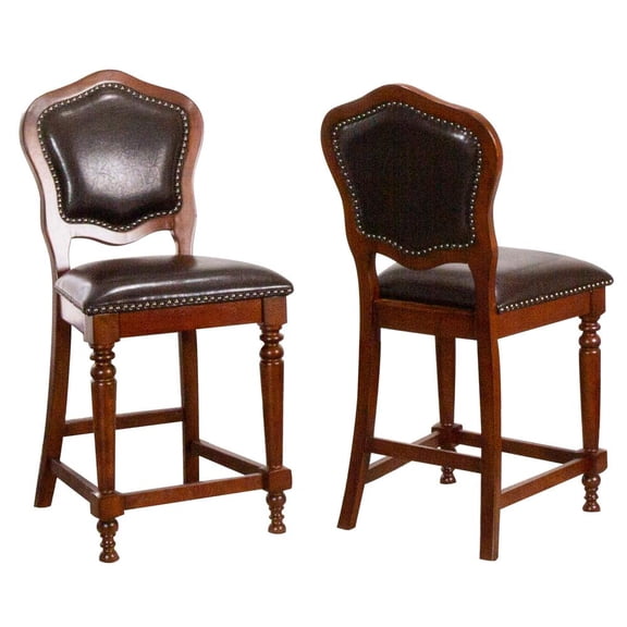 Sunset Trading Bellagio 25" Faux Leather Barstools in Brown Cherry (Set of 2)