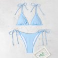thumbnail image 5 of JIANJIA Swim Suits for Women Summer Solid Color Sexy Lace Up Spaghetti Strap Brassiere With Thongs Two Piece Bikinis Swimwears Activewear,Blue,M, 5 of 8