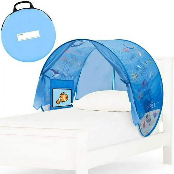 Under The Sea Bed Tent for Kids - Magical Dream Tents with Educational Bedroom Decor - Top Bunk Beds Canopy Privacy Pop Up Sleep Pod for Girls and Boys Indoor Fort - Twin Size Mattress