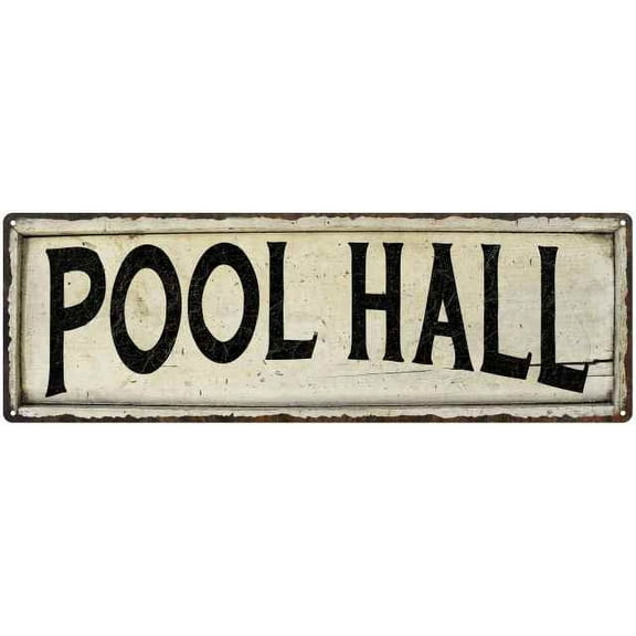 POOL HALL Farmhouse Style Wood Look Sign Gift 8x24 Metal Decor 108240028247