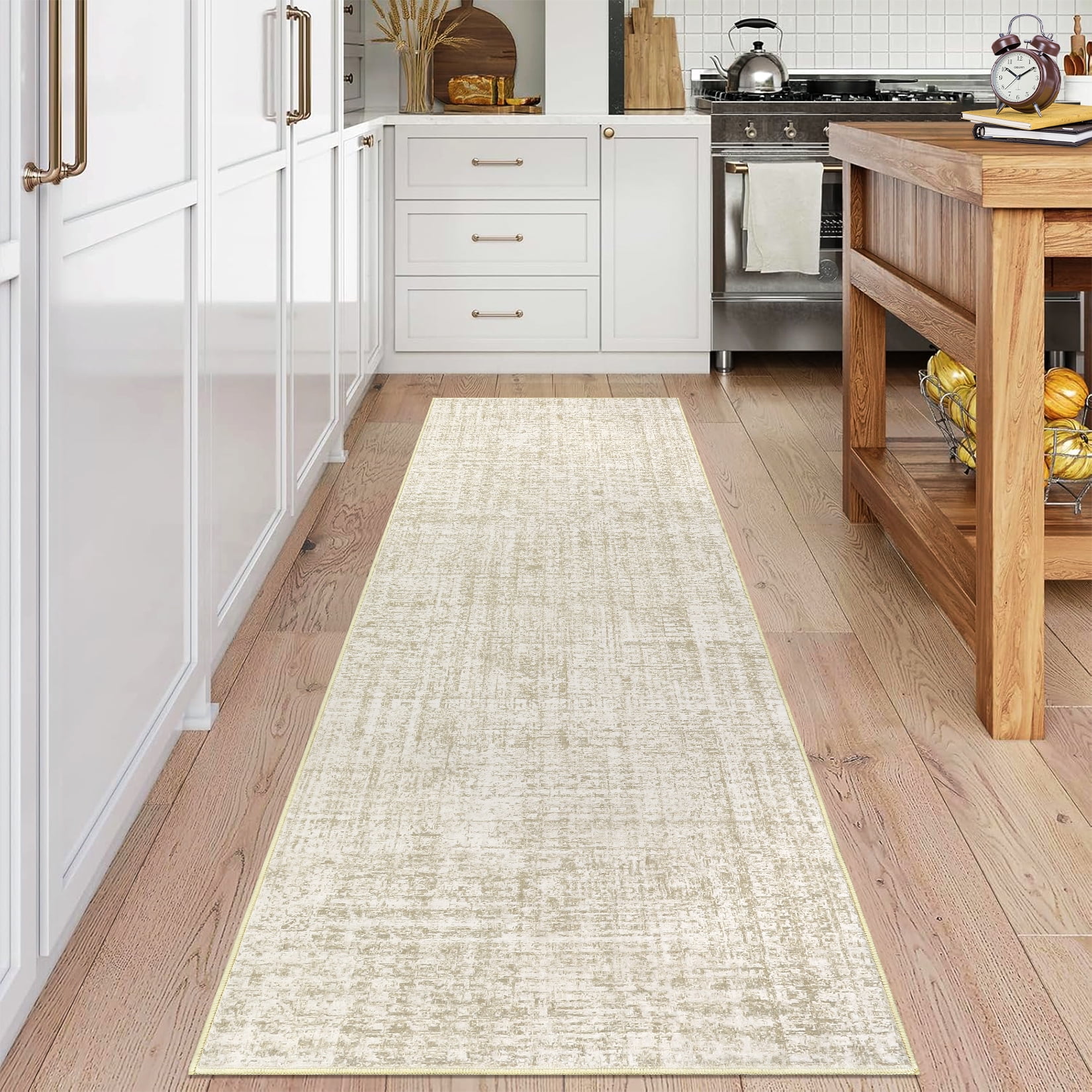Garvee 2'x6' Solid Runner Rug Neutral Modern Abstract Area Rugs, Washable Rugs Low Pile Soft Carpet Non Slip Indoor Mat for Hallway Bedroom Kitchen, Beige Brown