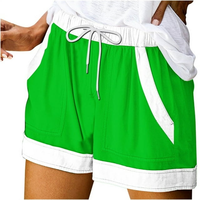 Plebaso Womens Summer Shorts Color Block Drawstring Casual Shorts Loose Activewear Shorts with Pockets