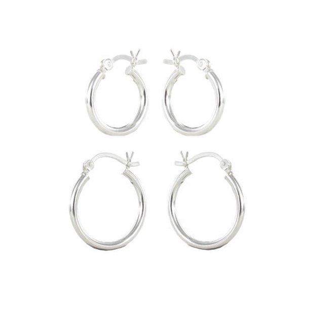 Brilliance Fine Jewelry - Sterling Silver Small Hoop Earrings, 2 Pairs ...