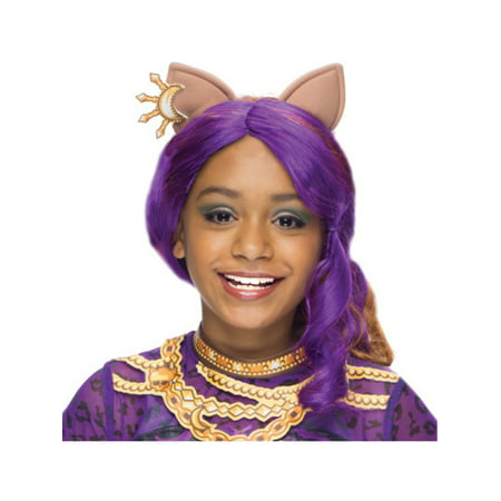 Girls Clawdeen Purple Wolf Wig With Ears Costume Accessory