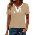 thumbnail image 4 of Kezqiaxn Cute Tops for Women Summer Drewstring Short Sleeve V-Neck Business Work Blouses Plus Size Fashion, 4 of 5