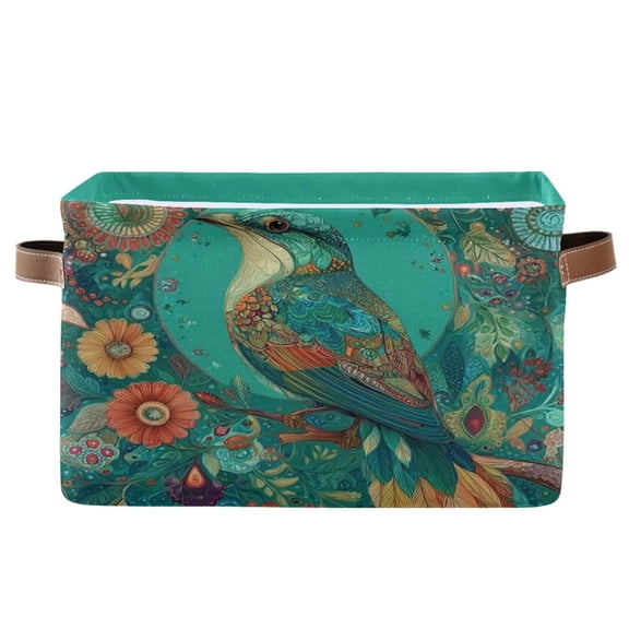 1-Pack Square Closet Organizers with Handles Open Basket Bins Beautiful Psychedelic Bird Storage Basket for Home Office