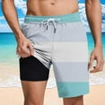 thumbnail image 2 of YLSDY Mens Shorts with Compression Liner, Summer Casual Beach Board Shorts, Color Block Drawstring Swimwear Bottoms Mint Green L, 2 of 6