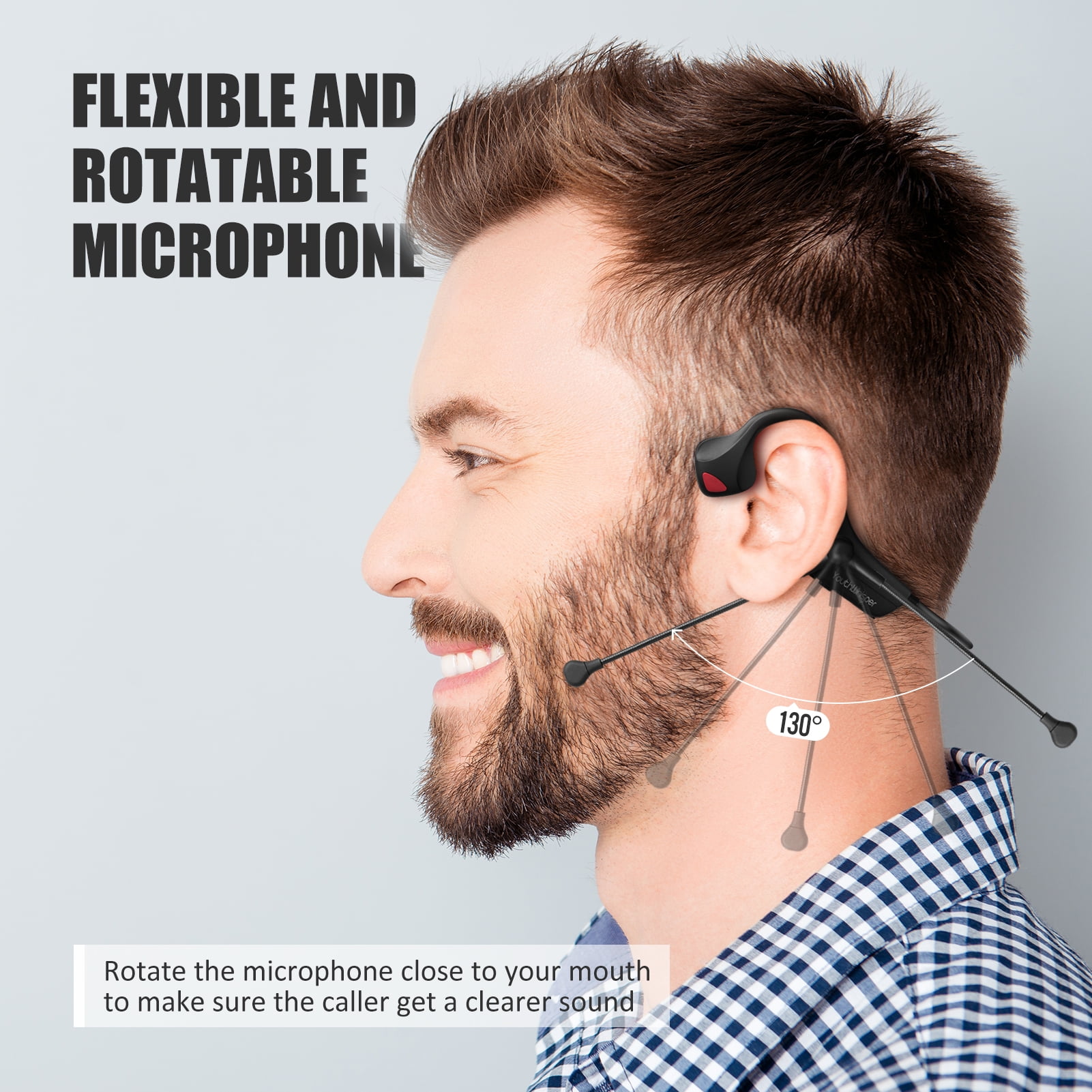 YouthWhisper Bone Conduction Headphones Bluetooth with Noise-Cancelling Mic, Open-Ear Headset for Home Office Conference Call