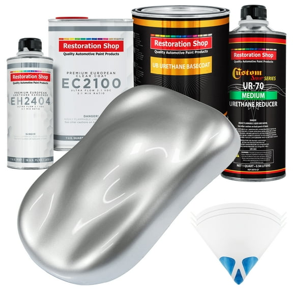 Restoration Shop - Iridium Silver Metallic Urethane Basecoat with European Clearcoat Auto Paint - Complete Quart Paint Color Kit - Automotive Refinish Coating