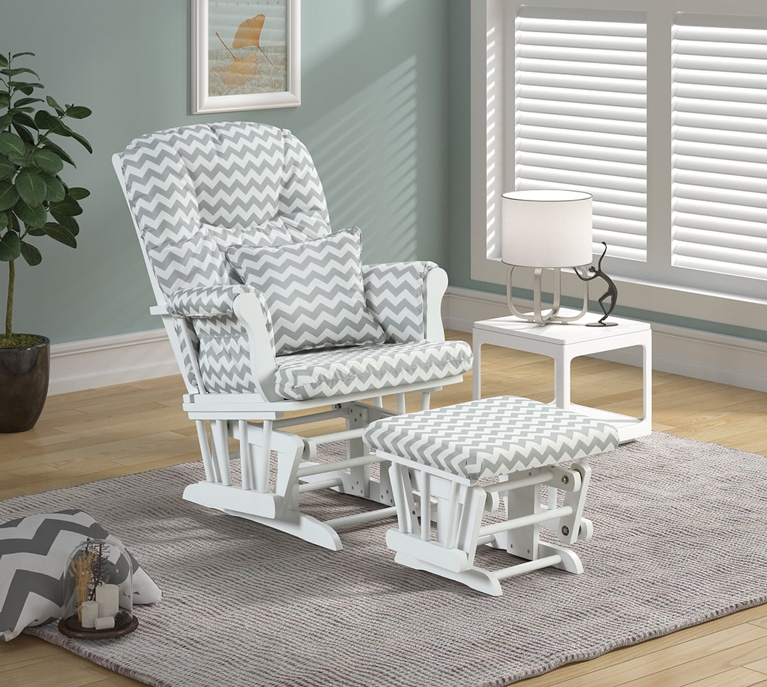 Angel Line Monterey II Glider and Ottoman White Finish with Gray