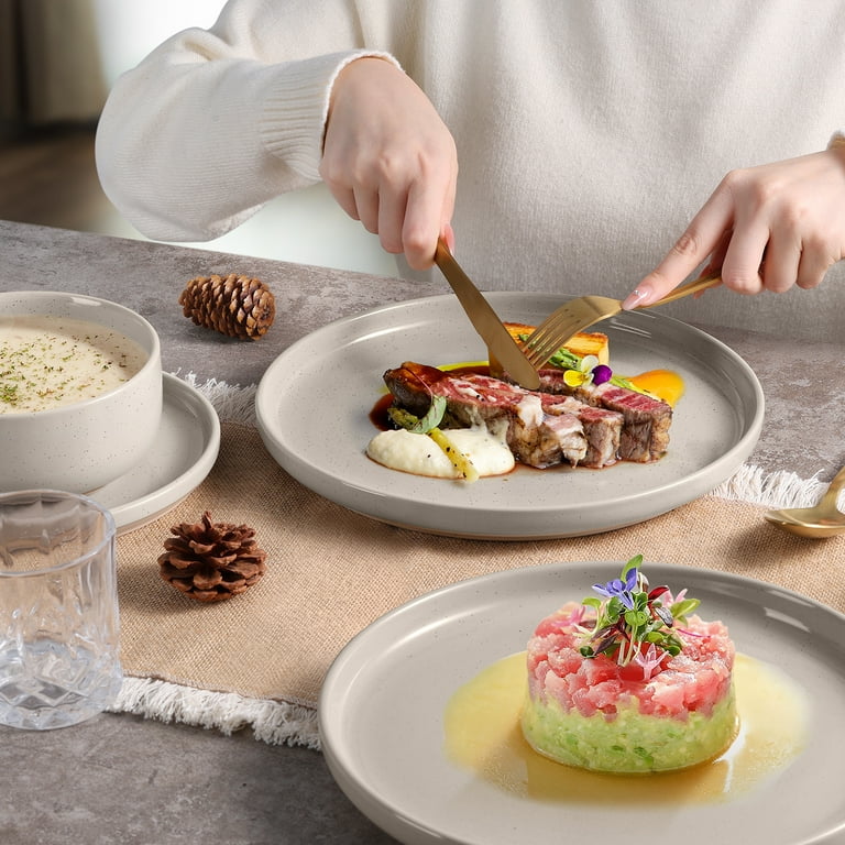 Vesteel 12-Piece Dinnerware Set, Stoneware Plates and Bowls for 4