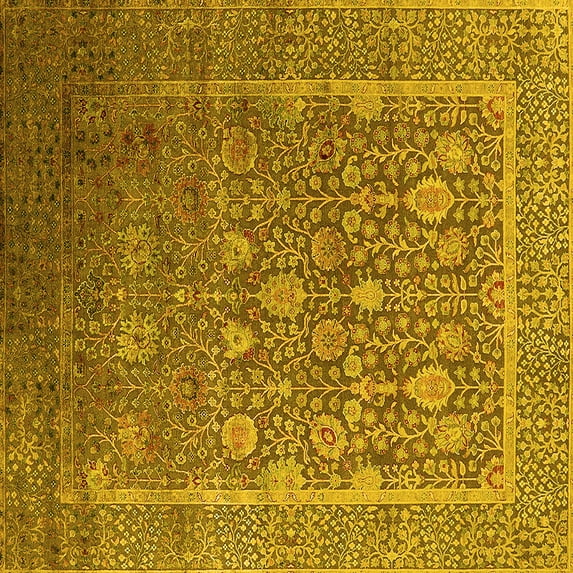 Ahgly Company Indoor Square Oriental Yellow Industrial Area Rugs, 7' Square