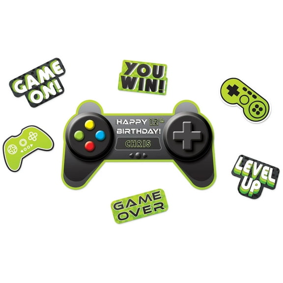 Amscan Level Up "Game On" DIY Customizable Room & Wall Decorating Kit, Black/Green, 14.5-in, 7-pk