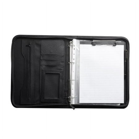 

Zippered Portfolio Organizer Leather Padfolio Binder Professional Business Binder Organizer for /Document (Black)