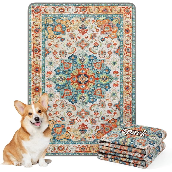 Bohemian Washable Pee Pads - Super Absorbent Puppy Pads with Stylish Prints | , Leak-Proof & Non-Slip Housebreaking Pads for Indoor 2 Packs