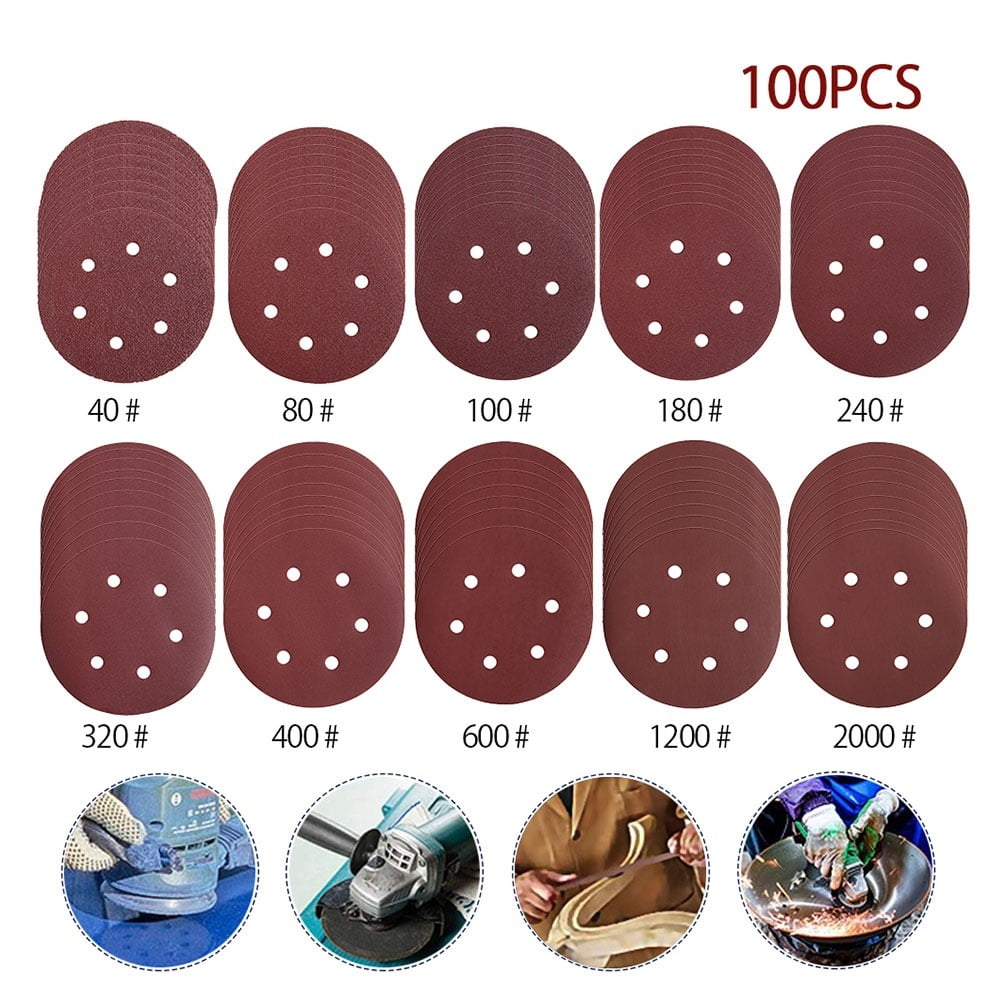 100Pcs 6 Inch Sander Disc Round Sandpaper 6 Holes Disk Sand Sheets 40