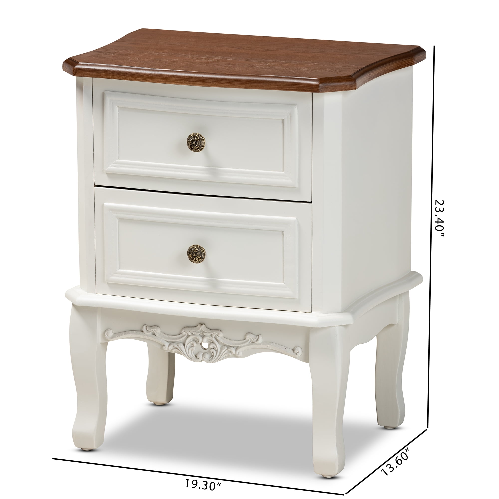 Baxton Studio Darlene Classic and Traditional French White and Cherry Brown Finished Wood 2-Drawer End Table