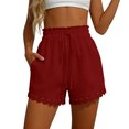 thumbnail image 6 of Hurxie Womens Shorts Summer Casual Loose Elastic Waist Drawstring Lace Boho Beach Cover Up Shorts Wine,S, 6 of 7